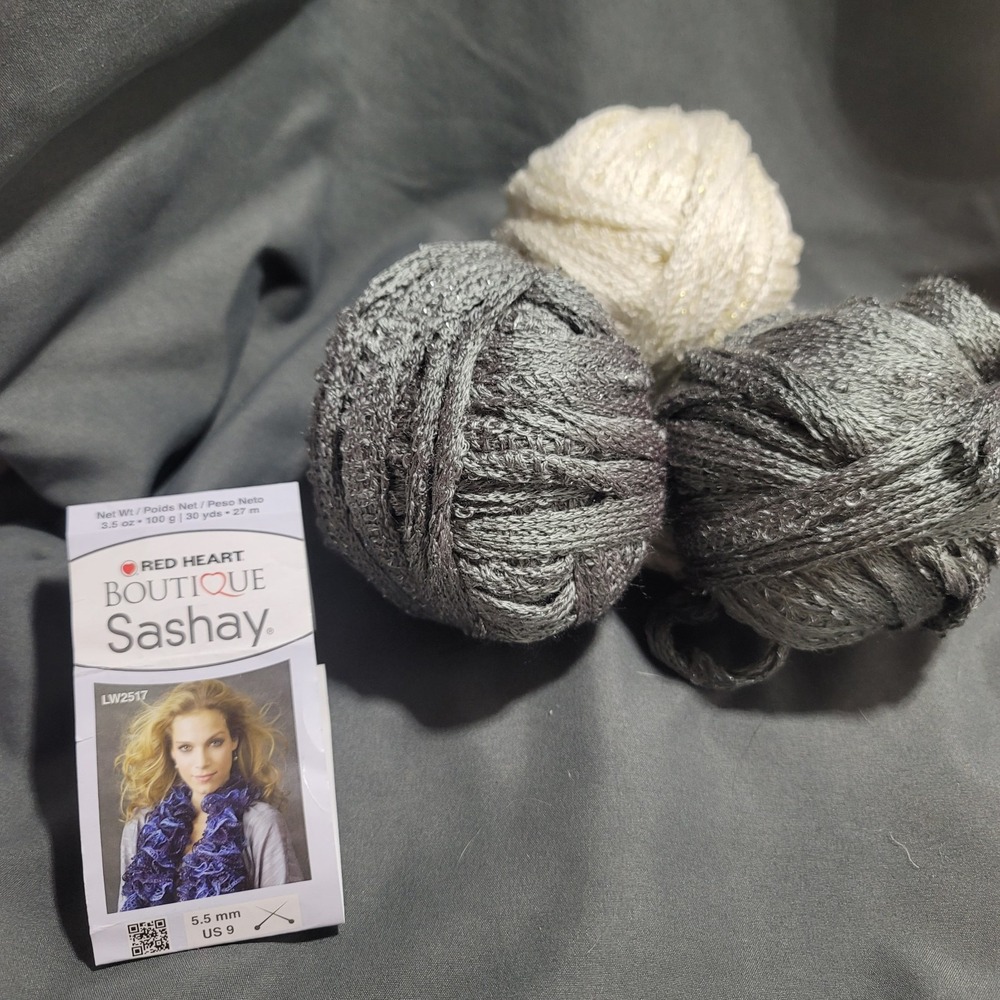 Red Heart Boutique Discontinued Sashay Yarn Lot 2 Gray & 1 Cream Skeins Acrylic